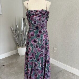 Slate & Willow Dark Turquoise & Purple Floral Formal Dress